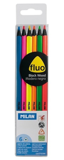Комплект цветни моливи Milan Fluo - Триъгълни, 6 цвята